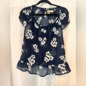 Hollister Navy Blue Floral Blouse
